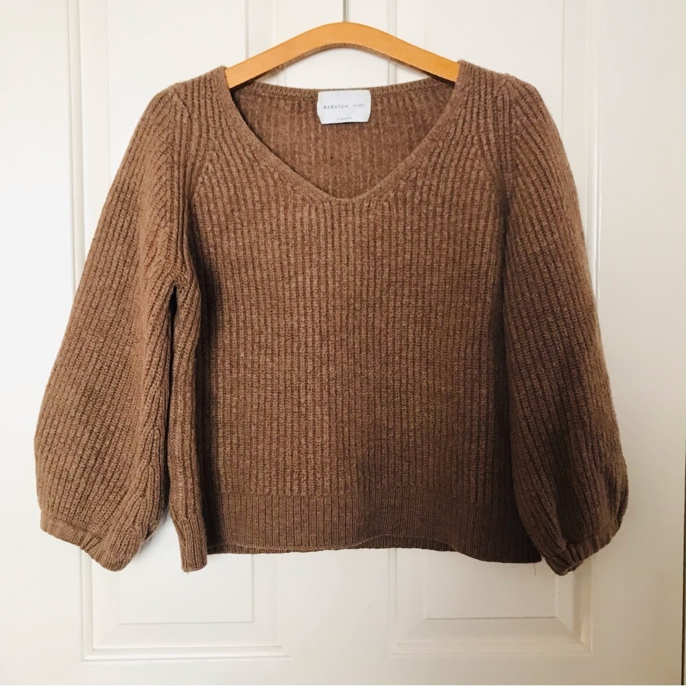 Aritzia Babaton 1-01 Merino Wool V-neck Sweater Brown Size 2